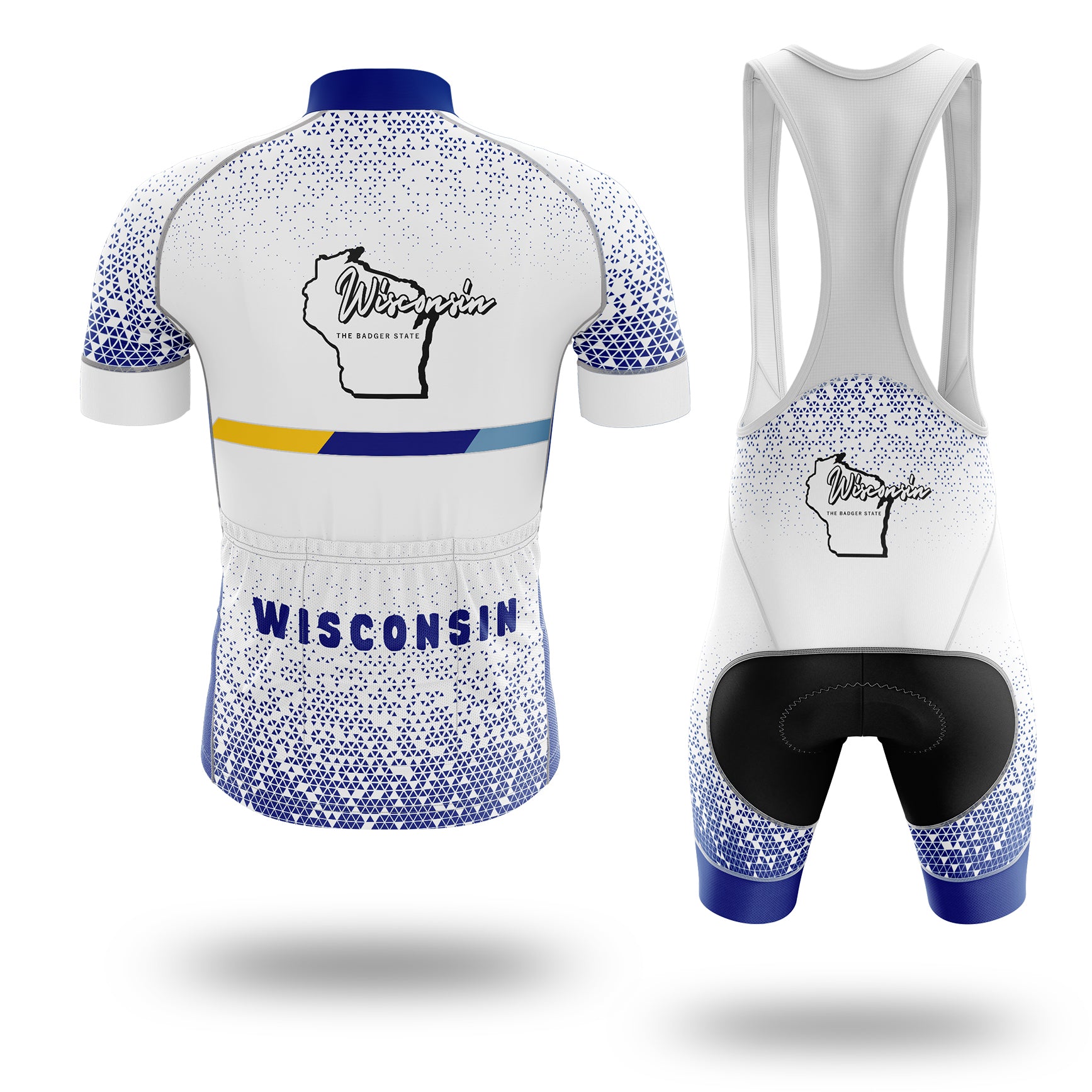 Wisconsin Cycling Jersey, Wisconsin Map Cycling Jersey - Short Sleeve Cycling Jersey Kit-White