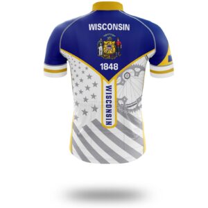 Wisconsin Flag Cycling Kit, Cycling Custom Your Name Jersey and Bib Short - Short Sleeve Cycling Jersey-White