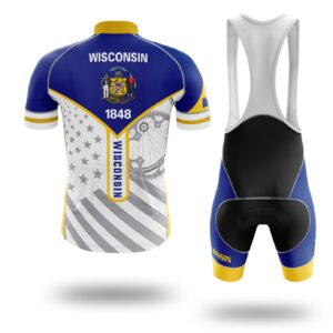 Wisconsin Flag Cycling Kit, Cycling Custom Your Name Jersey and Bib Short - Short Sleeve Cycling Jersey Kit-White