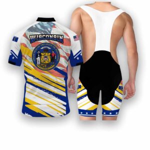 Wisconsin States Cycling Jersey, USA Flag Men Women Jersey Full Kit - Short Sleeve Cycling Jersey Kit-White