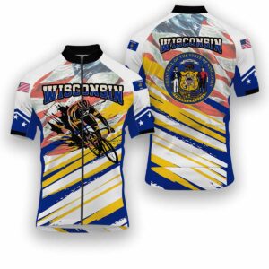 Wisconsin States Cycling Jersey, USA Flag Men Women Jersey Full Kit - Short Sleeve Cycling Jersey-White