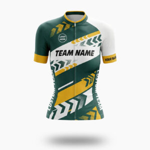 Women Cycling Jersey Green & Yellow Custom Name, Custom Team Name, Upload Team Logo Jersey - Women Short Sleeve Cycling Jersey-White