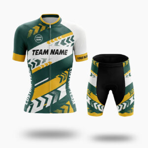 Women Cycling Jersey Green & Yellow Custom Name, Custom Team Name, Upload Team Logo Jersey - Short Sleeve Cycling Jersey Kit-White