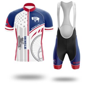 Wyoming Flag Cycling Kit, Cycling Custom Your Name Jersey and Bib Short - Short Sleeve Cycling Jersey Kit-White
