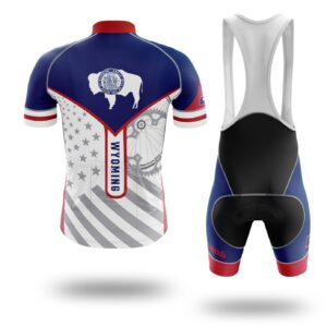 Wyoming Flag Cycling Kit, Cycling Custom Your Name Jersey and Bib Short - Short Sleeve Cycling Jersey Kit-White