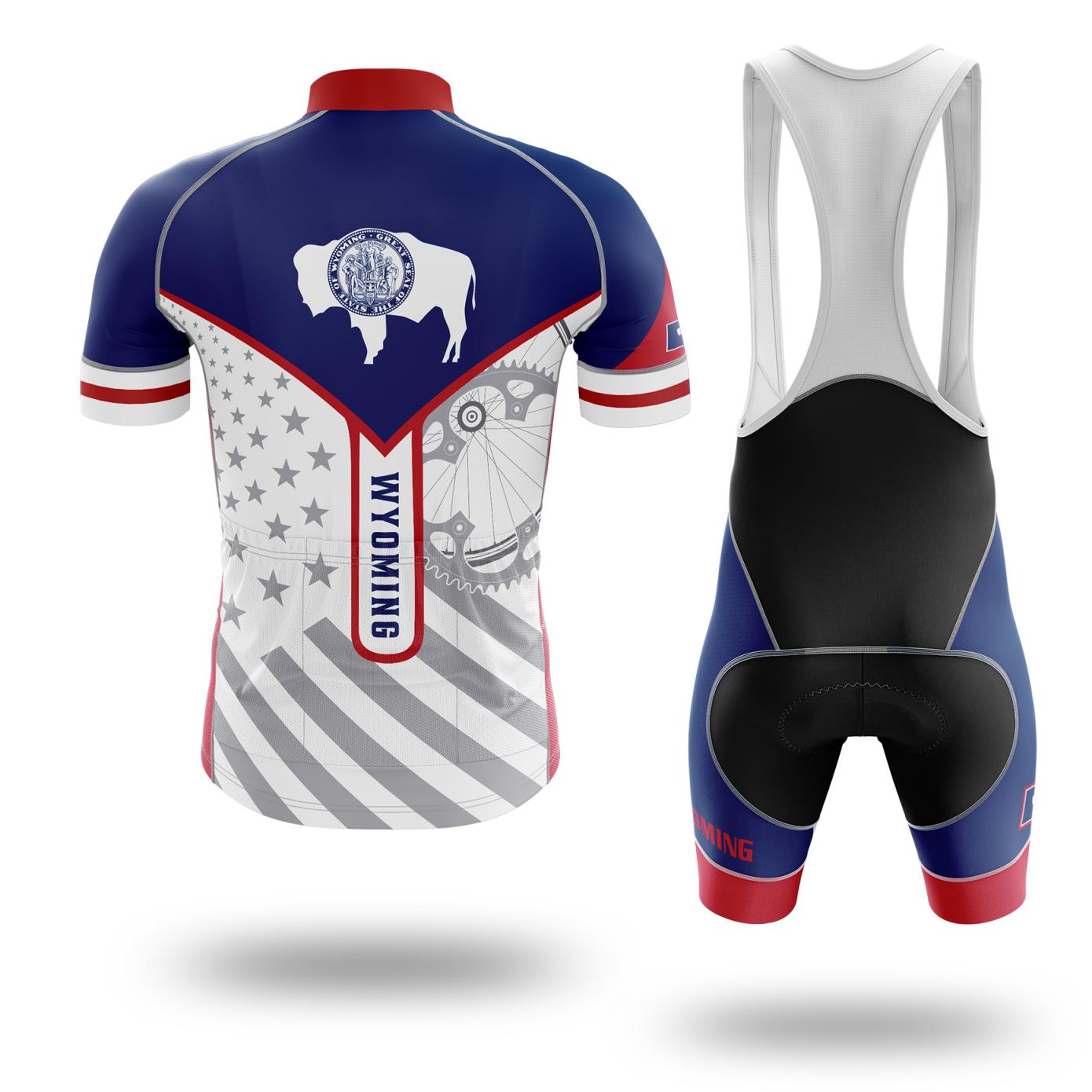 Wyoming Flag Cycling Kit, Cycling Custom Your Name Jersey and Bib Short - Short Sleeve Cycling Jersey Kit-White