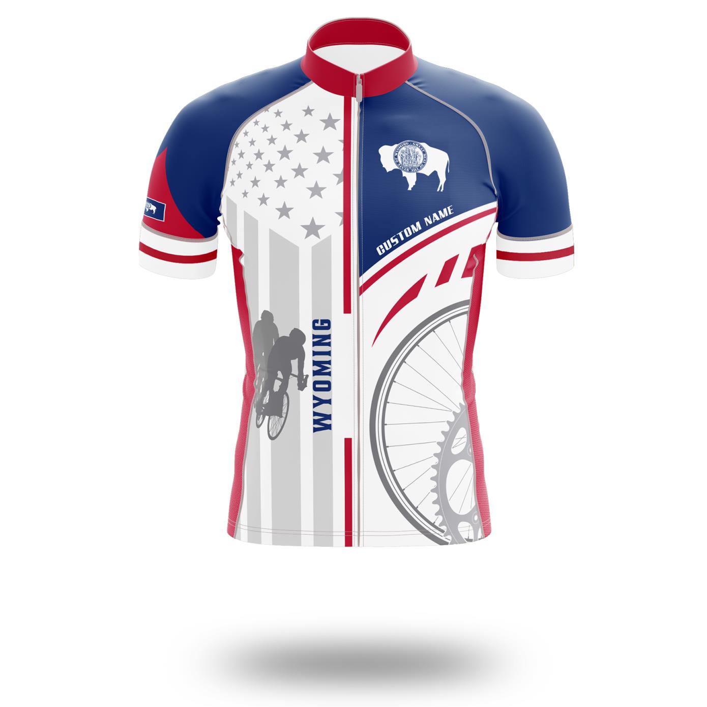 Wyoming Flag Cycling Kit, Cycling Custom Your Name Jersey and Bib Short - Short Sleeve Cycling Jersey-White