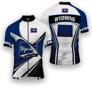 Wyoming States Cycling Jersey, Maps Haftone Vintage Pattern Men Women Jersey Full Kit - Short Sleeve Cycling Jersey-White