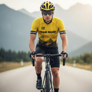 Yellow Men's Cycling Jersey Custom Name, Custom Logo Team - Short Sleeve Cycling Jersey-White
