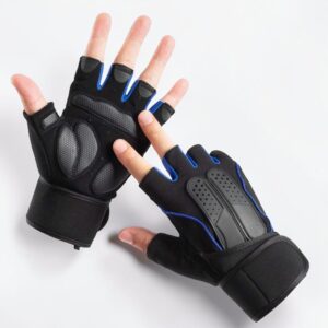 Pair Fitness Anti-Slip Protection Gloves With Wrist Support - One Size - Blue