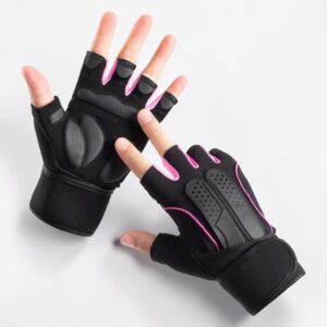 Pair Fitness Anti-Slip Protection Gloves With Wrist Support - One Size - Pink