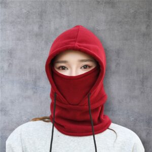 Windproof Winter Ski Balaclava Warm Plush Padded Hood for Cycling & Outdoors - One Size - Red